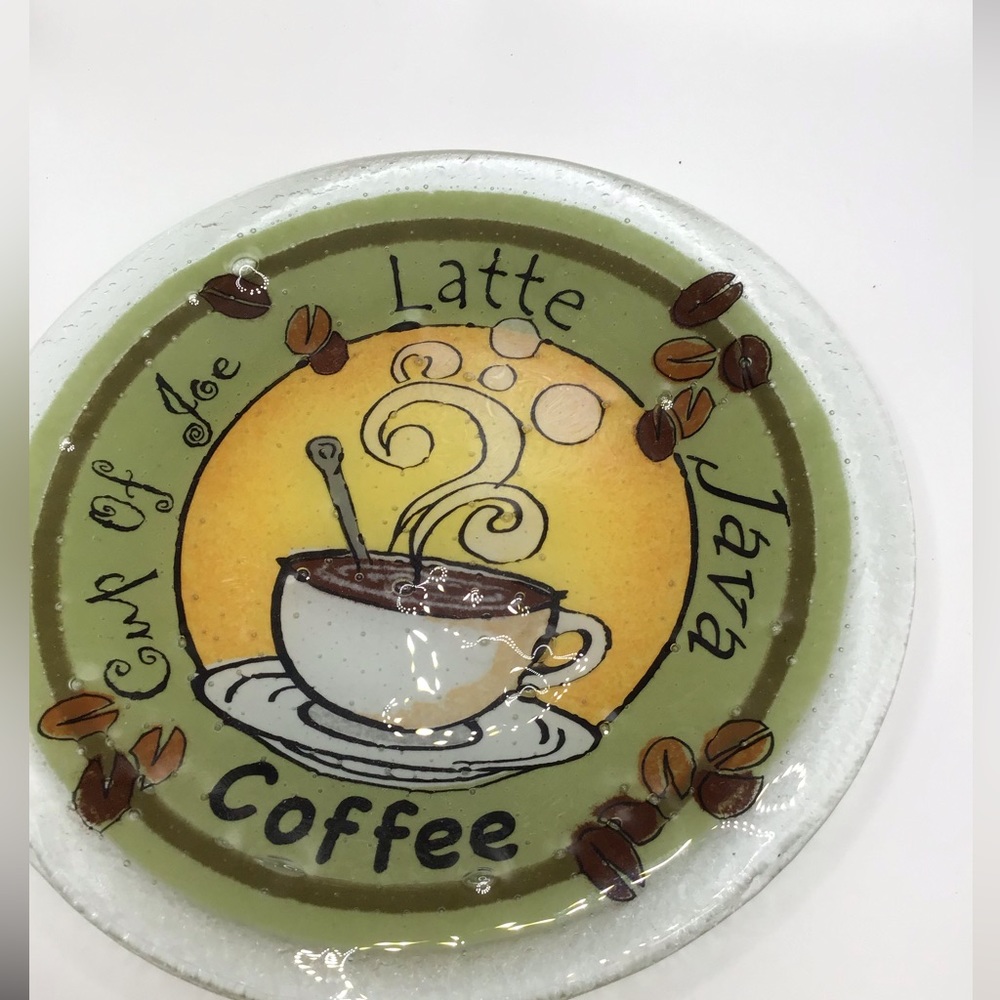 Peggy Karr Glass 12 1/2”In Coffee Design Serving Plate Handmade